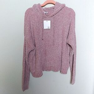 So Pink Chenille Cropped Cozy Soft Long Sleeve Hoodie Sweatshirt Size XL New